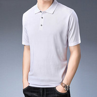 皮尔卡丹T恤男短袖夏季纯色宽松翻领图案薄款打底衫白色 XXL