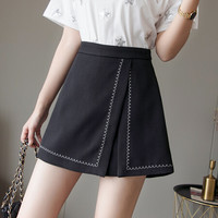 BANDALY 2019夏季女装新款民族风高腰短裤裙女不规则半身裙a字开叉裙裤 zx1625-2719 黑色 2XL