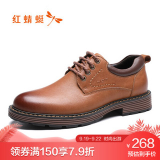 红蜻蜓（RED DRAGONFLY ）舒适厚底系带工装靴休闲防滑皮鞋 WTA96371/72/73 桔黄色 41