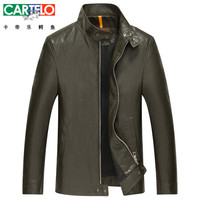 卡帝乐鳄鱼 CARTELO 皮衣男士秋装新款青年立领修身商务休闲仿皮夹克7501 橄榄绿 165/S