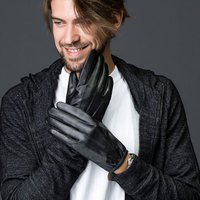 百尚意特 男款皮手套 男士冬季开车短款羊皮手套 男款手套 M9 黑色 L