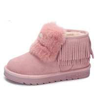 骆驼（CAMEL） 女鞋 纯色流苏可爱兔毛雪地靴 A74502628 粉色 38
