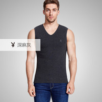 花花公子 保暖背心男 男士打底衫 保暖背心女加绒冬季 加绒运动紧身打底背心 深麻灰(V领)M