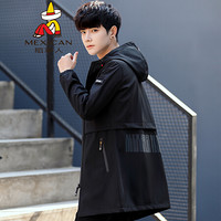 稻草人(MEXICAN) 风衣男2019春秋新款青少年时尚休闲夹克中长款男装外套 DC2737 黑色 S