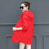 沫欣 2019夏季新品女装风衣女薄款韩版中长款大码宽松休闲时尚防晒风衣服潮 zx1AF11-738 红色 3XL