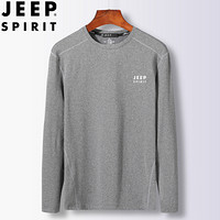 吉普 JEEP 长袖T恤男2019秋冬上衣篮球训练健身服吸汗透气速干衣G500 浅灰  L/165