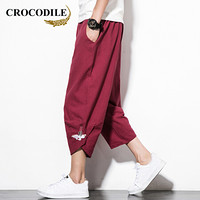 鳄鱼恤（CROCODILE）短裤 男士2019夏季新款时尚潮流休闲阔腿裤 4103-M76 酒红色 M