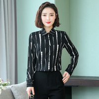 俞兆林 2019秋季新款女装韩版修身条纹长袖衬衫雪纺衬衣女 YWCS196185 黑色 L