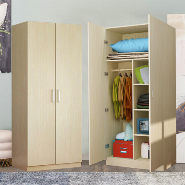 苏美特木质二门更衣柜简易衣柜衣帽间大衣柜衣橱员工宿舍衣柜白枫色