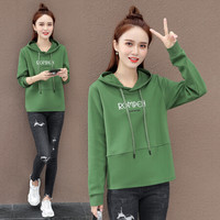AUDDE 2019秋季新款女装新品卫衣女长袖韩版宽松bf帽衫休闲百搭外套慵懒风简约上衣 HZ5052-1277 绿色 XXL