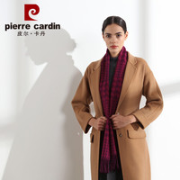 皮尔卡丹羊绒毛混纺围巾女2018年冬季新品提花围巾披肩两用加厚保暖高档女士围脖送亲友礼盒装D21TM5216 酱紫