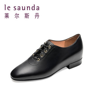 莱尔斯丹 le saunda 时尚优雅通勤内增高圆头系带低跟单鞋 LS 9T48501 黑色羊皮 38