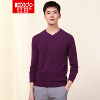 红豆 Hodo 男装 羊毛衫男2018秋冬新品多彩系列时尚V领套头羊毛衫 P2紫色 170/88A