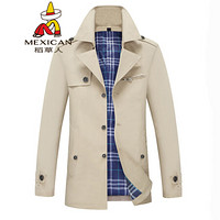 稻草人 MEXICAN 风衣 男士秋冬青年时尚休闲夹克中长款外套男装 DC2732 卡其 5XL