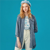 佐丹奴（Giordano） 连衣裙 衬衫棉质牛仔长袖衬衫连衣裙05349090  03深蓝色 加大码(170/88A)