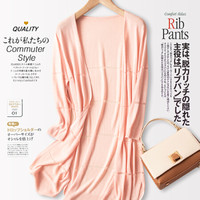 沫欣 2019夏季新品女装针织衫女冰丝薄款中长款七分袖披肩外搭防晒衣服开衫 GZHB888 粉色 M