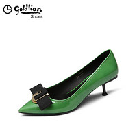 金利来（goldlion）女士尖头浅口单蝴蝶结装饰职业工作细高跟鞋69591012070P-绿色-38码