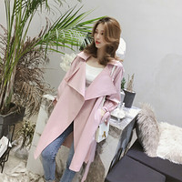 JOY OF JOY 2019秋季新款中长款九分袖过膝风衣女chic宽松收腰外套 JWFY188332 粉色 S