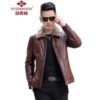 俞兆林(YUZHAOLIN)羽绒服 男士简约翻领羽绒服皮衣外套2020-1-1769浅棕色XL