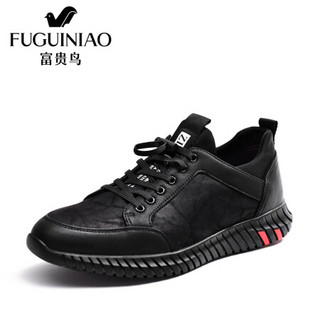 富贵鸟（FUGUINIAO）时尚潮流男士休闲鞋系带舒适百搭青年A801057黑色 38