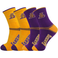 NBA 袜子男士袜子专业篮球袜男袜中筒运动毛圈底吸汗缓冲透气跑步袜2双装 湖人队 均码