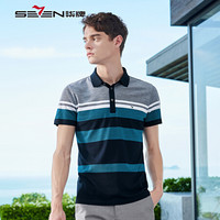 柒牌 SEVEN 男装短袖T恤POLO衫男2019夏季新品舒适青年拼色短T男士POLO 116T50080 孔雀蓝 4XL/195