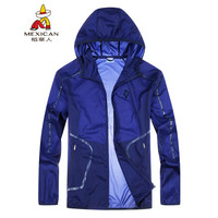 稻草人 MEXICAN 防晒衣服男19夏男式外套超薄透气皮肤衣轻薄连帽旅行风衣外套 深兰 2XL