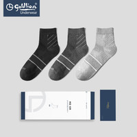 金利来 袜子男士休闲舒适中筒袜80S纯棉抑菌防臭个性条纹运动款6双 黑色2深麻灰2浅麻灰2均码