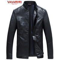 鸭鸭（YAYA） 仿皮皮衣男2019新款皮夹克商务休闲时尚夹克外套 JK1805 黑色 190/3XL