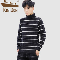 金盾（KIN DON）针织衫 男2019秋季新款休闲百搭韩版潮流时尚高领条纹打底衫 XZ217-1922 深灰色 M