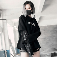 AUDDE 2019秋季新款女装新品女bf原宿潮牌长袖连帽卫衣女韩版潮宽松套头外套 zx1782520 黑色 S