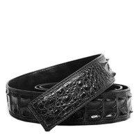 V.V.Brown 平滑扣不带扣皮带头层牛皮包边男士无头鳄鱼皮皮带条板扣腰带无扣纯带身礼盒装 黑色