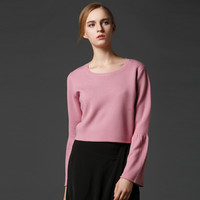 瑞比卡(Marc Rebecca)修身套头百搭简约毛衣衫喇叭袖针织衫 75009D 皮粉色 S