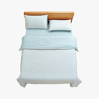 当当优品 全棉日式针织床笠四件套 1.8米床条纹水蓝