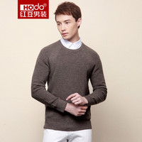 红豆 Hodo 男装 羊毛衫男时尚罗纹纯色修身圆领男士羊毛衫 Y1棕色 170/88A