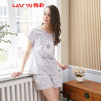 韩彩(HACAI)睡衣女 夏季薄款丝光纯棉短袖清新雏菊印花家居服套装 冷灰 155/80(S)