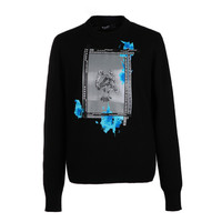 范思哲 范瑟丝 VERSACE VERSUS 奢侈品 男士黑色羊毛圆领印花长袖毛衫 BU80404 BK01079 B1008 52码