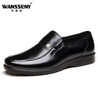 万西尼 WANSSENY 男士正装商务休闲皮鞋韩版舒适圆头低帮套脚8768 黑色 40