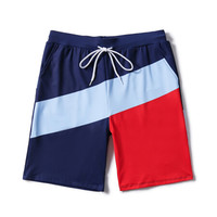 亦美珊 YI MEI SHAN沙滩裤男宽松大码五分速干加肥加大情侣海边度假泡温泉泳裤 YMS186018 红蓝条纹 L