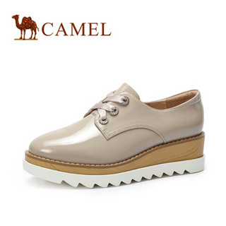骆驼（CAMEL） 女士 英伦摩登丝带系带松糕底单鞋 A83862699 杏色 34