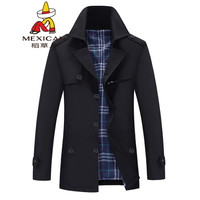 稻草人(MEXICAN)风衣男秋季新品2018时尚休闲青年中长款男装夹克 黑色 L