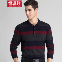 恒源祥针织衫男士青中年商务休闲翻领品质男装长袖T恤16216656 红色 180/96A