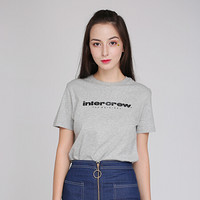 纯棉t恤intercrew2019夏季新款时尚休闲情侣款字母印字圆领短袖t恤女 ITS2TR31W 浅灰色 90/M