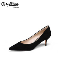 金利来（goldlion）尖头细中猫跟职业女士单鞋8120032010M-黑色（羊猄皮）-38码