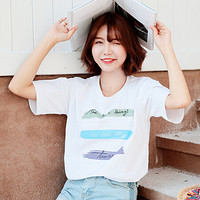 LAXJOY 朗悦  短袖T恤女夏季新款韩版学生t恤修身印花上衣 LWTD185226 白色字母 S