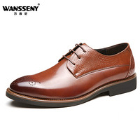 万西尼（WANSSENY）男士商务休闲正装皮鞋英伦风韩版低帮尖头系带0021 棕色 39