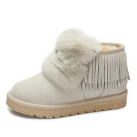 骆驼（CAMEL） 女鞋 纯色流苏可爱兔毛雪地靴 A74502628 米白 39