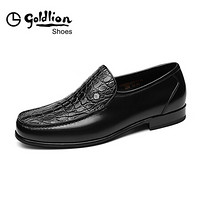 金利来（goldlion）男士商务休闲鞋鳄鱼皮拼接套脚舒适轻质透气502830500AHA-黑色-39码