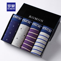 罗蒙(ROMON)男士内裤男中腰平角裤四角裤男式u凸短裤头宽腰弹力棉质4条混色装 M4062 经典条纹印花 L