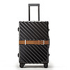 HEEYA 铝框拉杆箱商务行李箱皮条款旅行箱万向轮26英寸登机箱 黑色